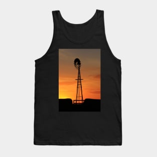 Blazing Kansas sky at Sunset with a Windmill silhouette Tank Top